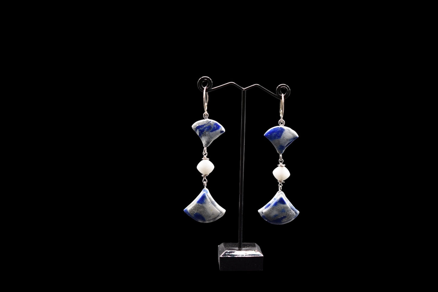 Navy Blue and White Polymer Clay Earrings