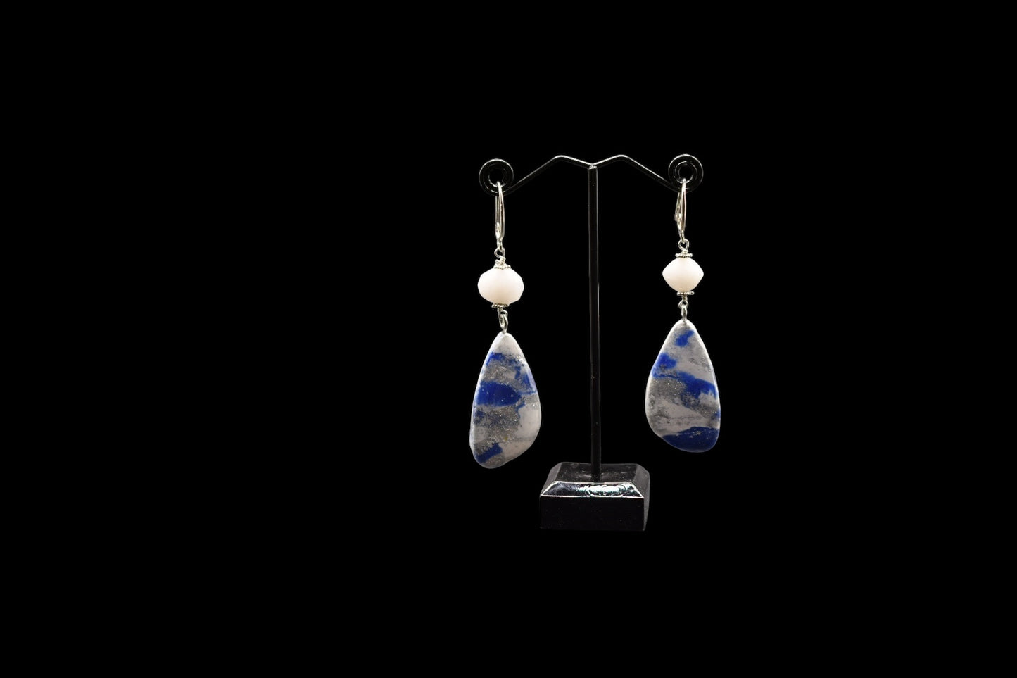 Navy Blue and Gray Polymer Clay Earrings