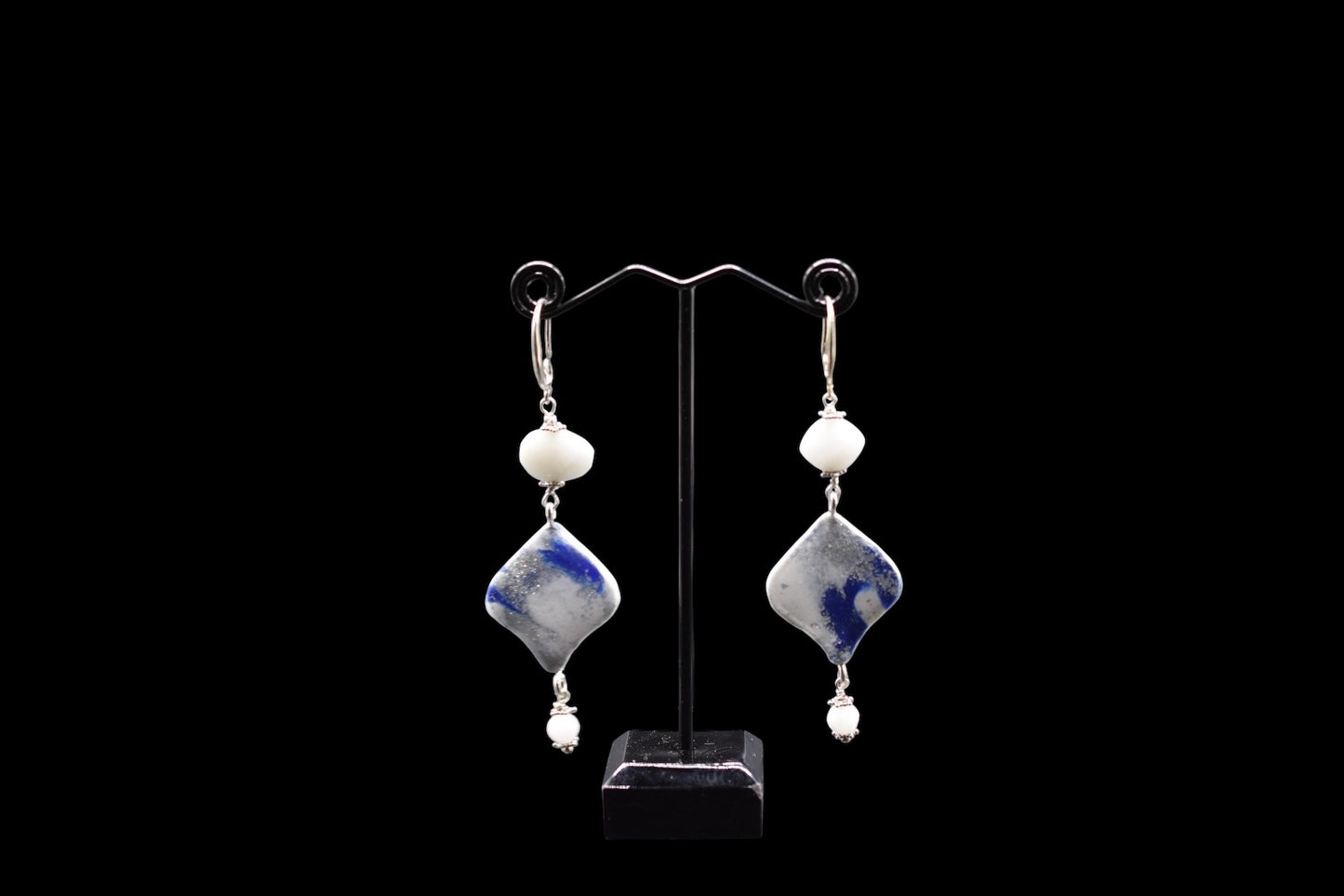 Navy Blue and Gray Polymer Clay Earrings
