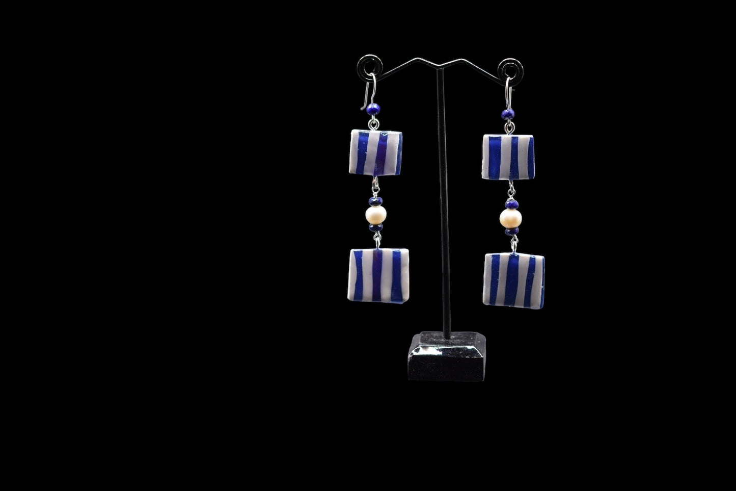 Navy Blue and Gray Polymer Clay Earrings