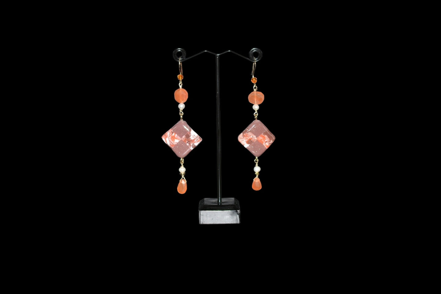 Brown Orange and White Polymer Clay Earrings