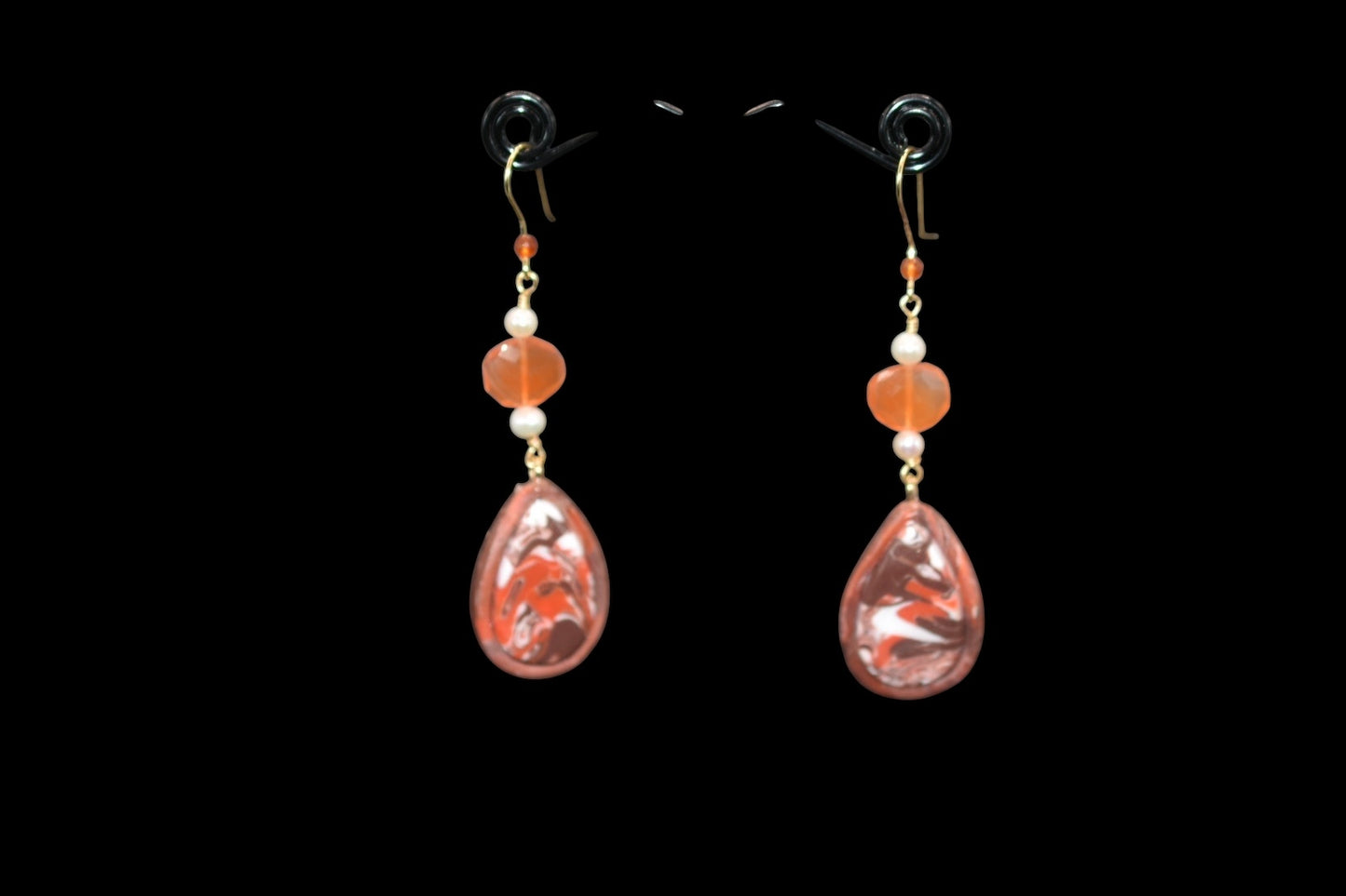 Brown Orange and White Polymer Clay Earrings