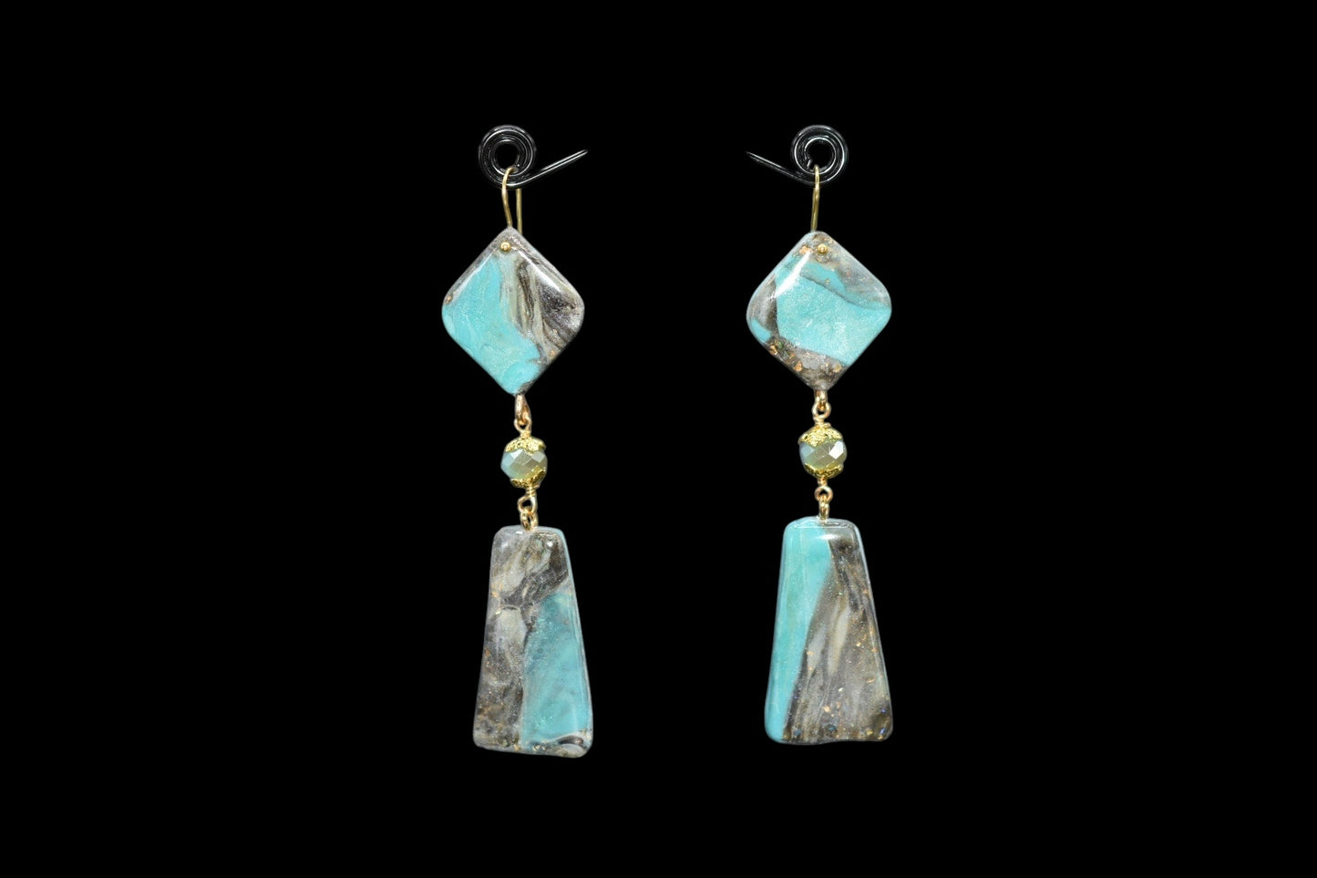Teal and Gray Glass Bead Earrings