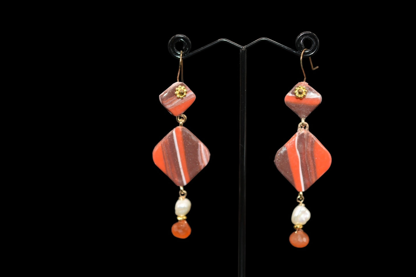 Brown Orange and White Polymer Clay Earrings