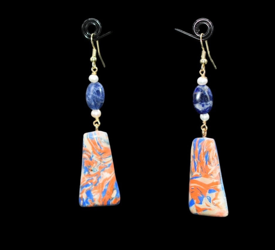Orange and Blue Sodalite and Glass Bead Earrings
