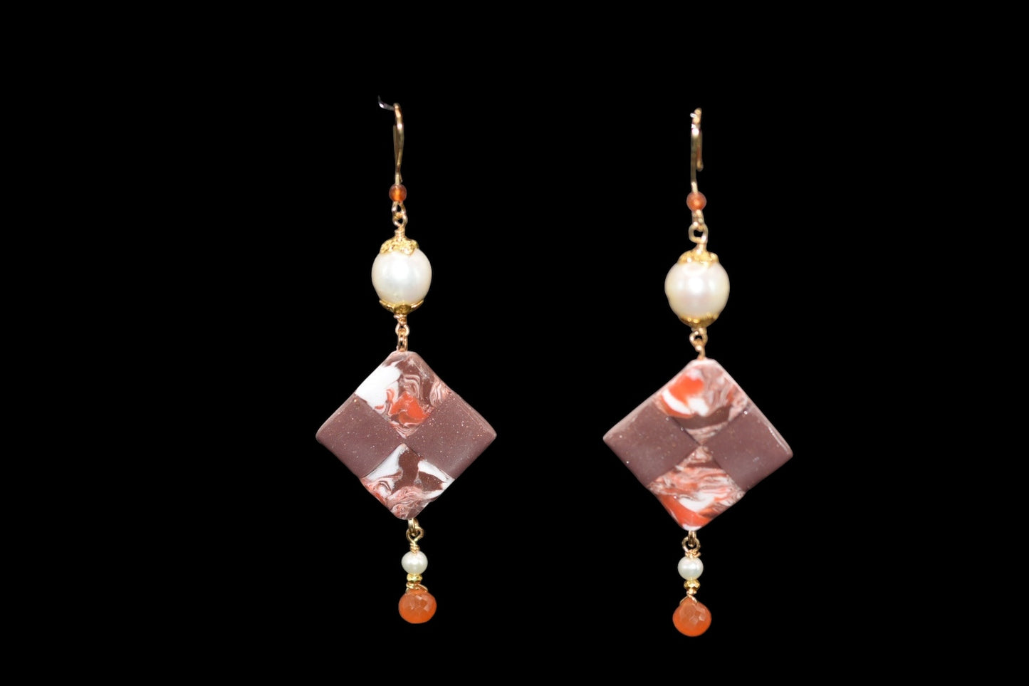 Brown Orange and White Polymer Clay Earrings