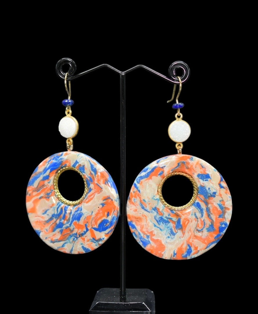 Blue Orange Lapis and Druzy Beads