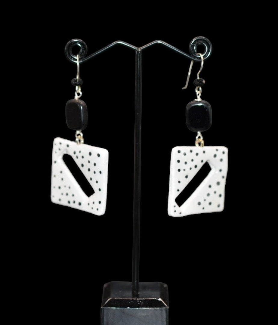 White and Black Polymer Clay Earrings