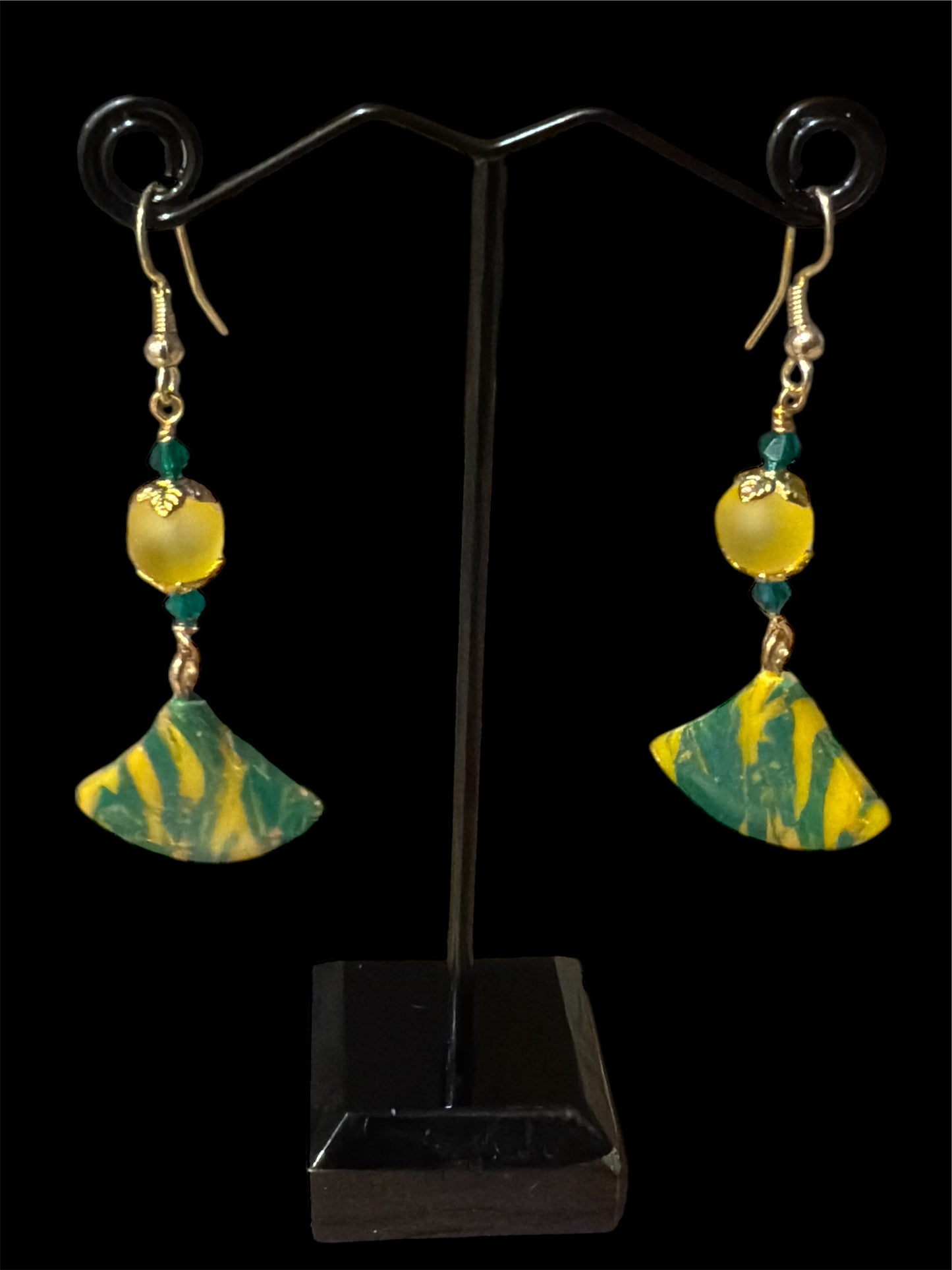 Green and Yellow Glass bead Earrings