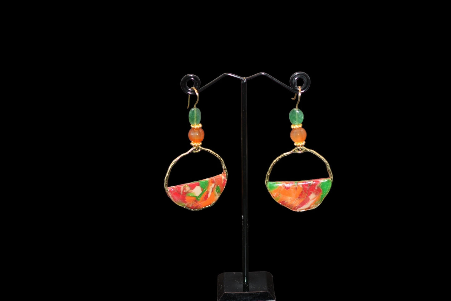 Orange Red and Green Polymer Clay Earrings