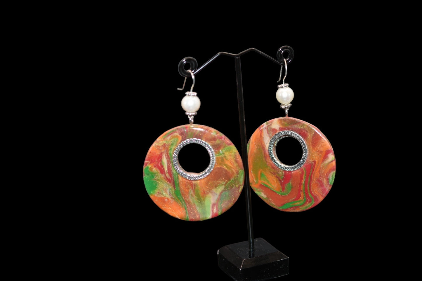 Orange Red and Green Polymer Clay Earrings