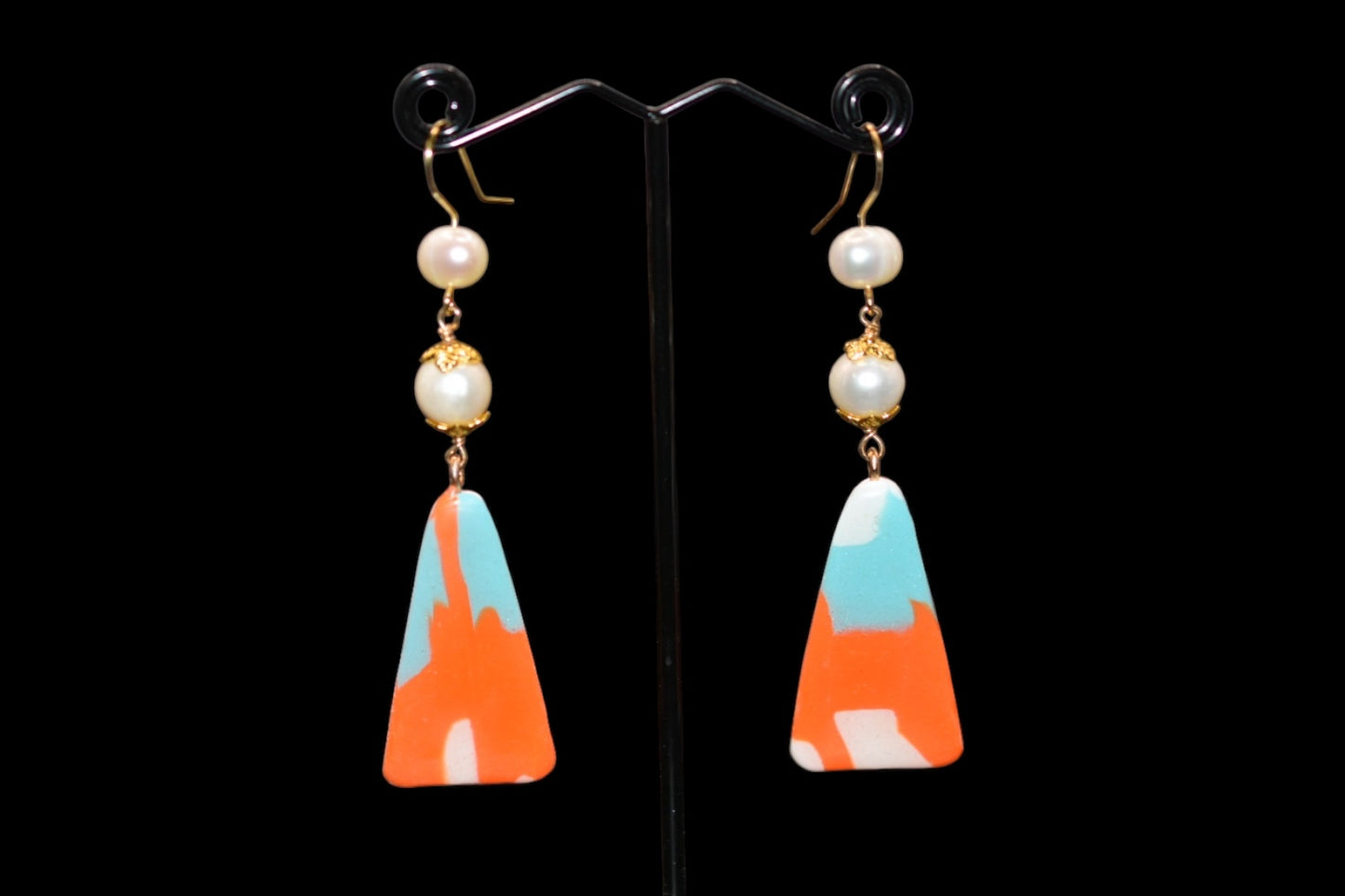 Orange and Baby Blue Polymer Clay Earrings