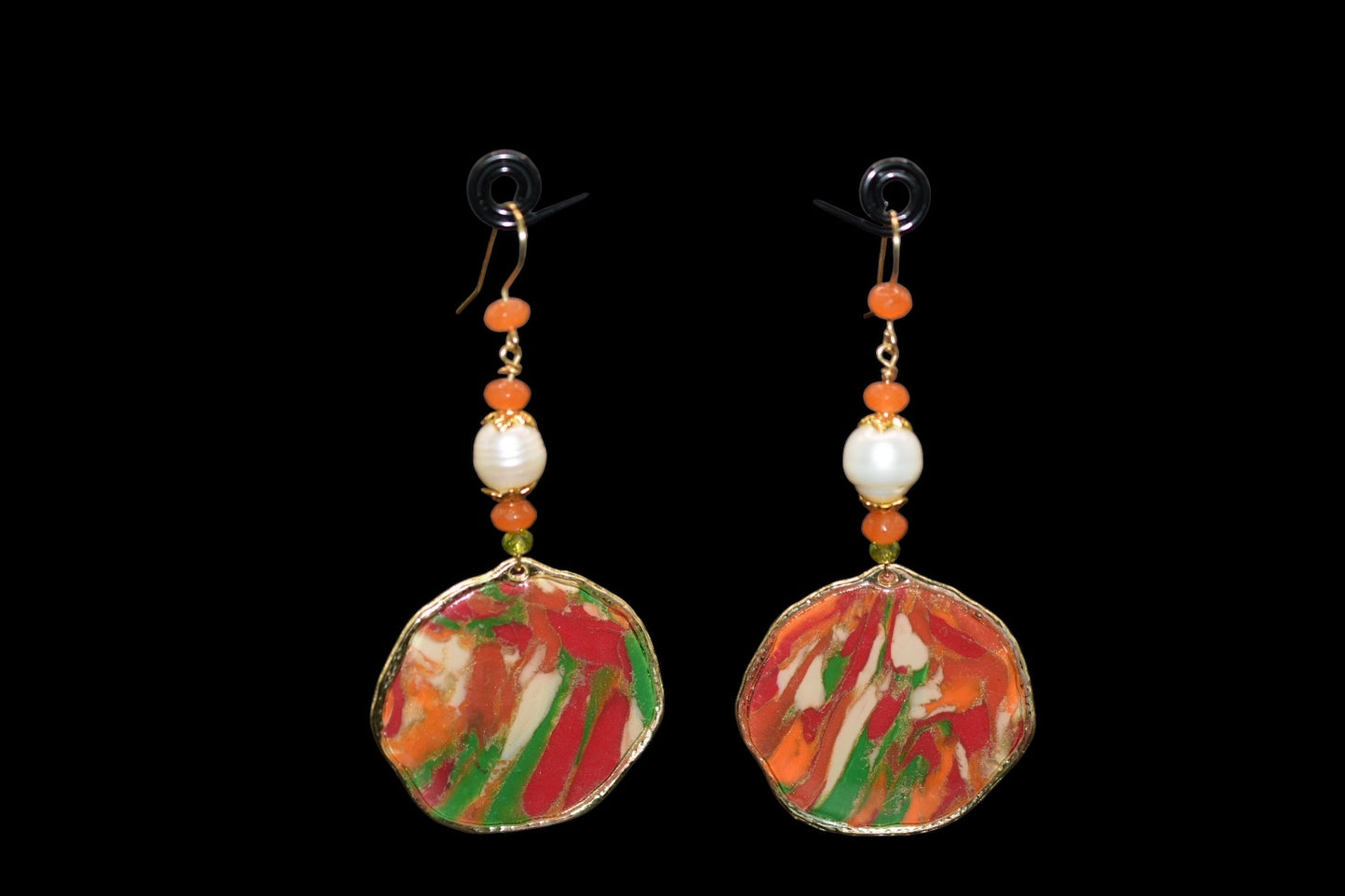 Green, Orange and Red Polymer Clay Earrings