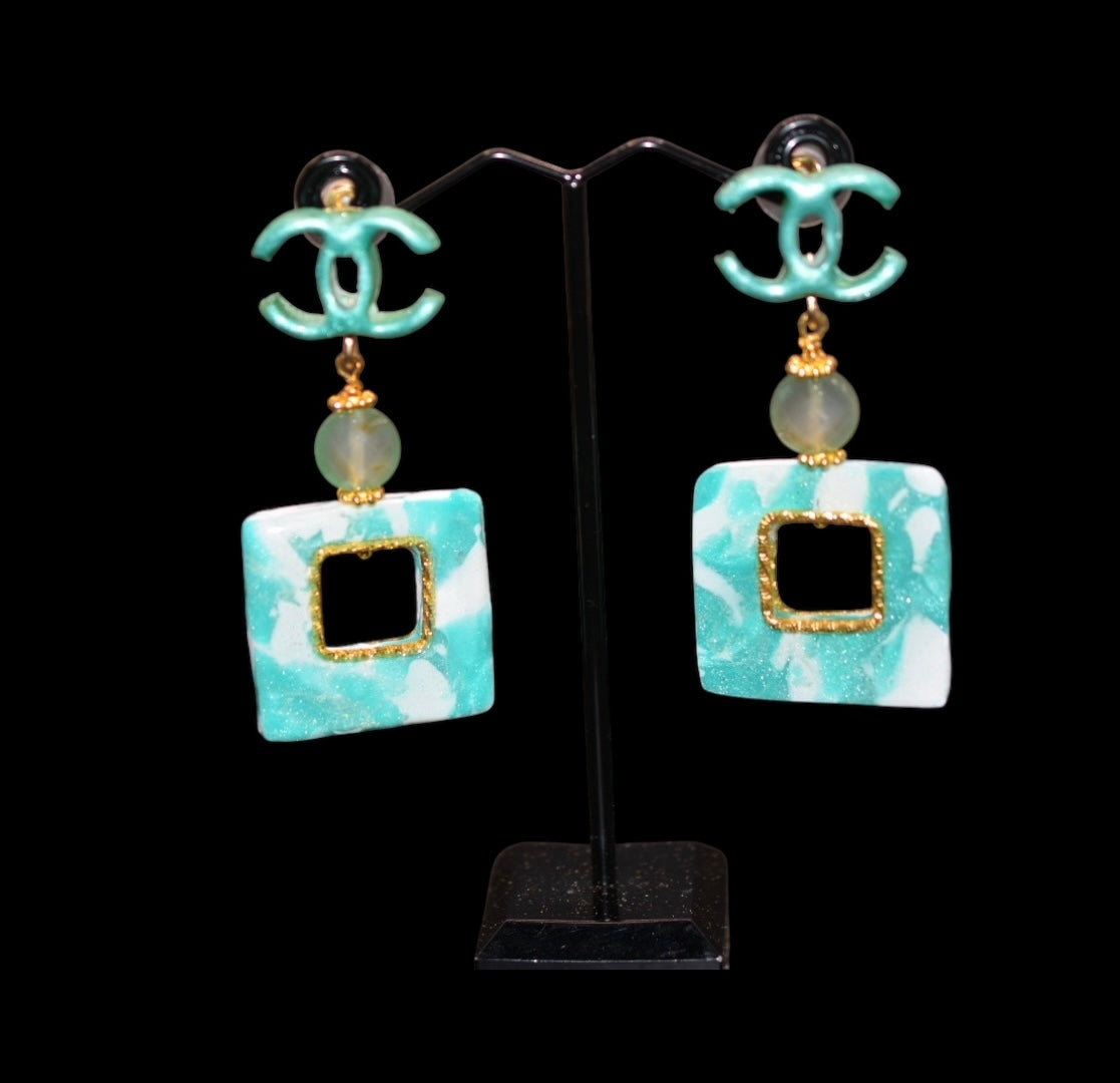 Baby Blue and White Polymer Clay Earrings