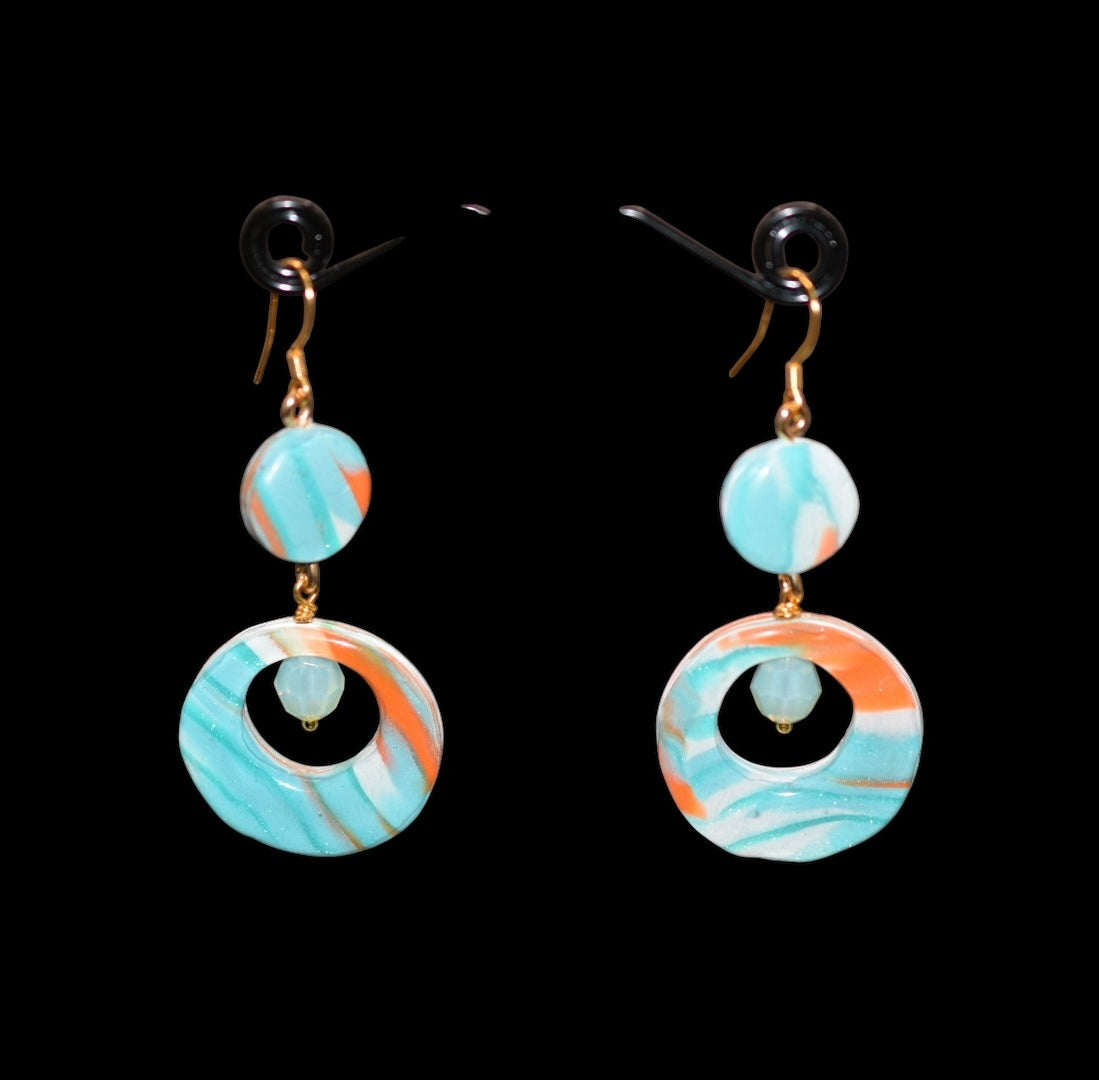 Orange and Baby Blue Polymer Clay Earrings