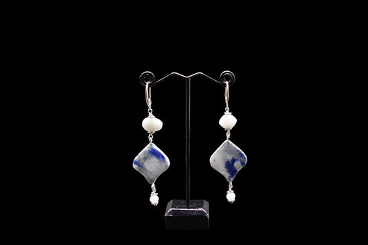 Navy Blue and Gray Polymer Clay Earrings