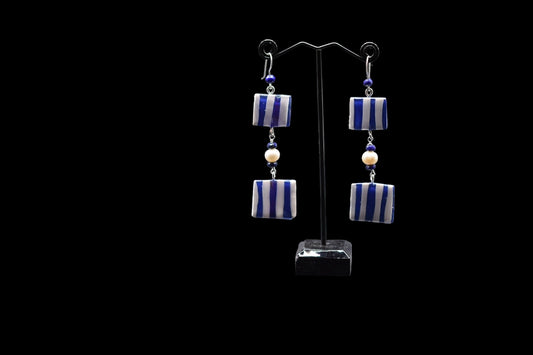 Navy Blue and Gray Polymer Clay Earrings
