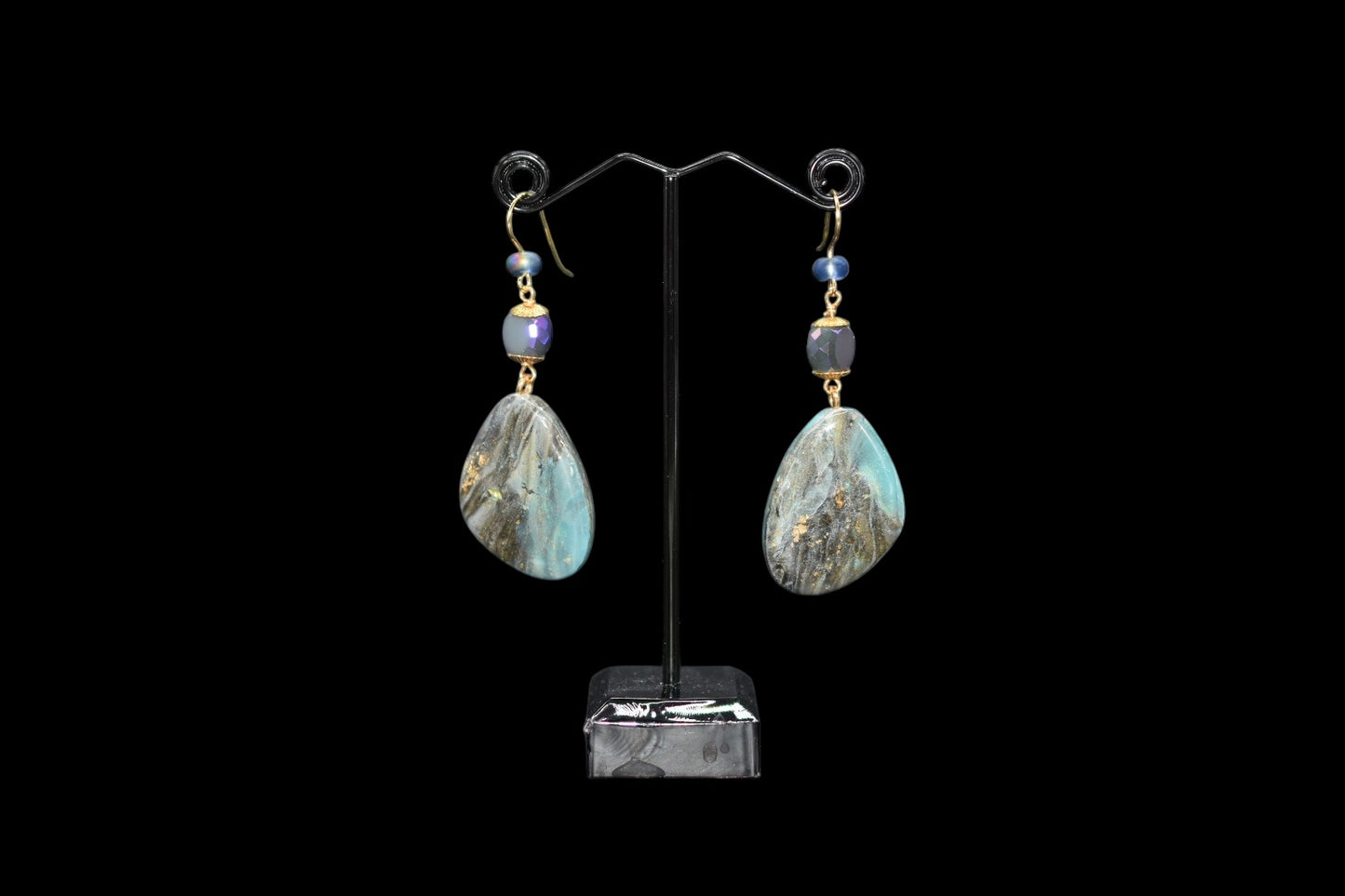 Teal and Gray Glass Bead Earrings