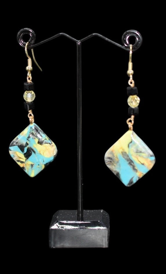 Light Blue and Yellow Glass Bead Earrings