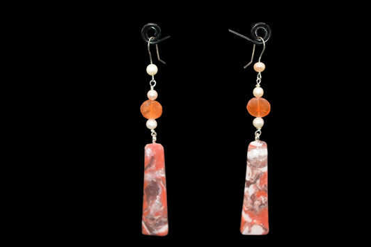 Brown Orange and White Polymer Clay Earrings
