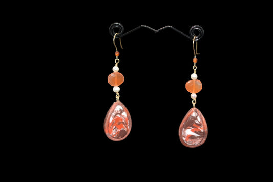 Brown Orange and White Polymer Clay Earrings
