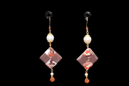 Brown Orange and White Polymer Clay Earrings