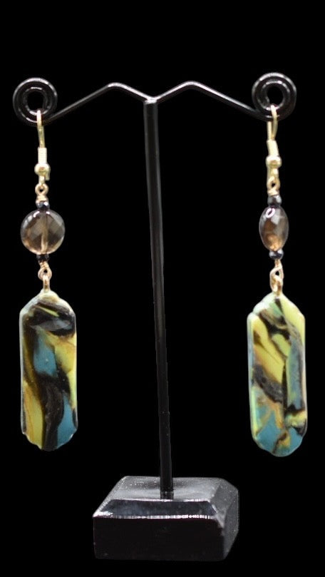 Turquoise and Yellow Glass Bead Earrings