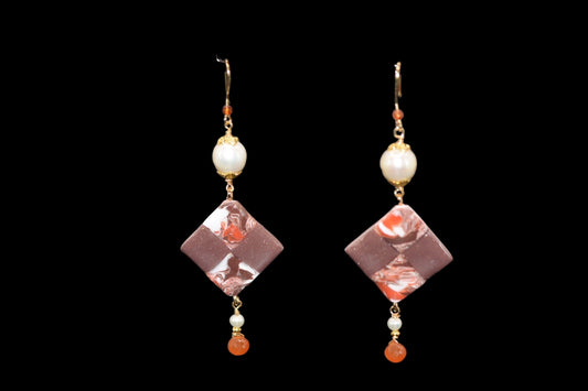 Brown Orange and White Polymer Clay Earrings
