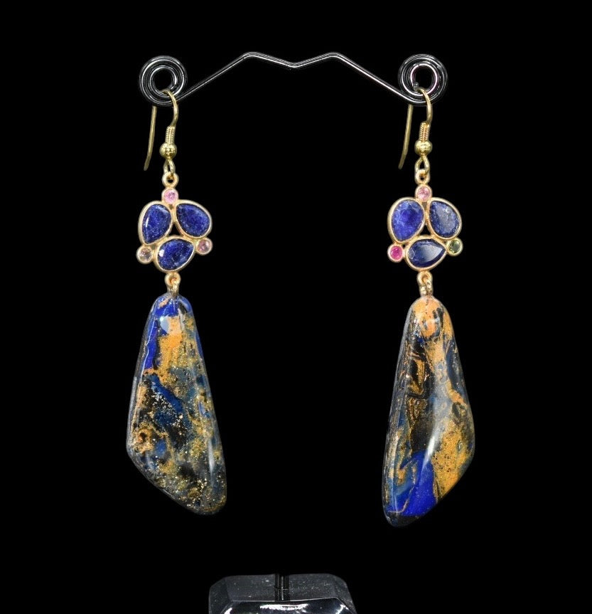 Lapis Lazuli Blue and Gold Earrings