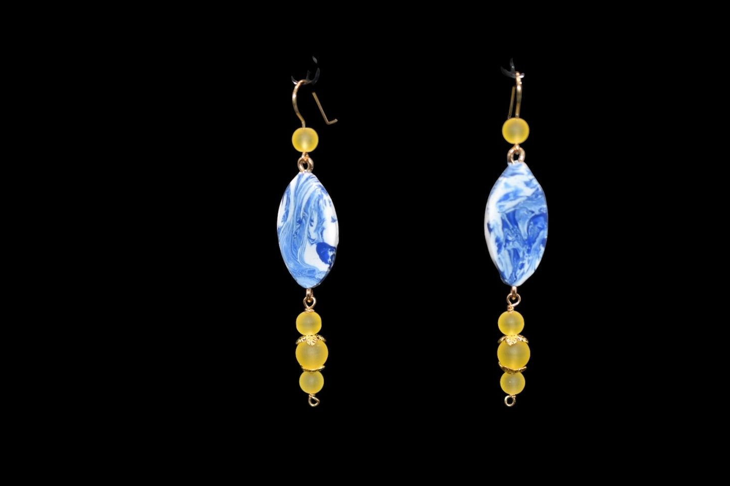 Blue White and Yellow Polymer Clay Earrings