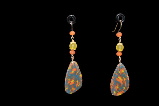 Blue Orange and Yellow Polymer Clay Earrings