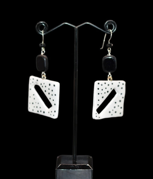 White and Black Polymer Clay Earrings
