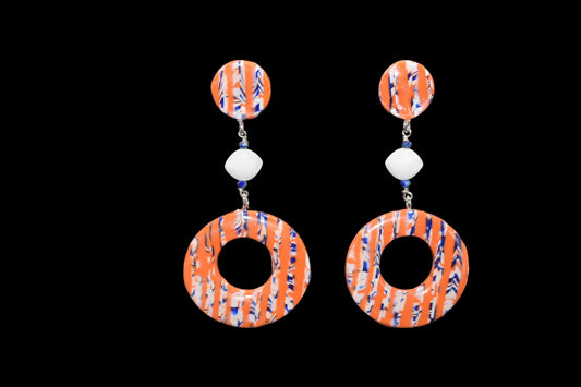 Orange Blue and White Polymer Clay Earrings
