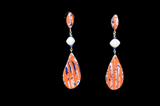 Orange Blue and White Polymer Clay Earrings