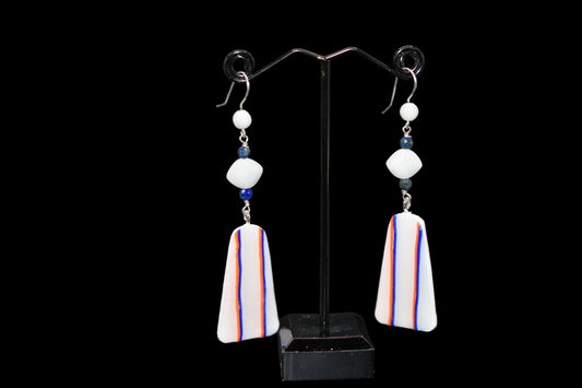 White Orange and Blue Polymer Clay Earrings