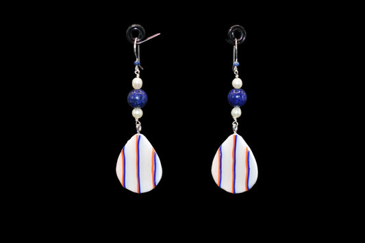 White Orange and Blue Polymer Clay Earrings