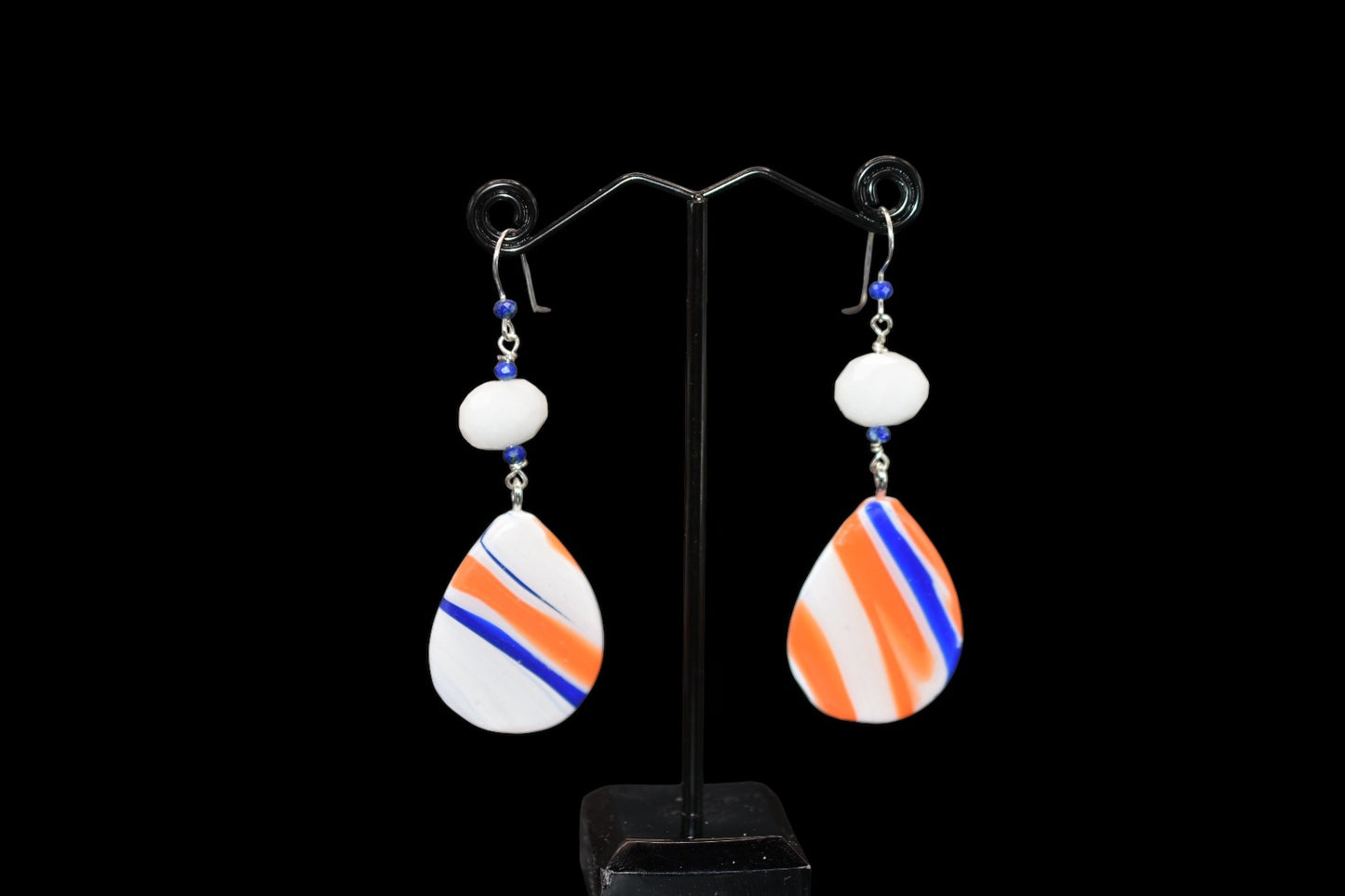 Orange Blue and White Polymer Clay Earrings