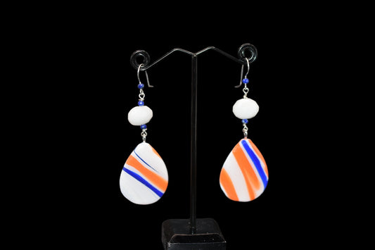 Orange Blue and White Polymer Clay Earrings