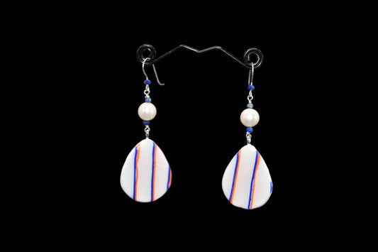 Blue Orange and White Polymer Clay Earrings