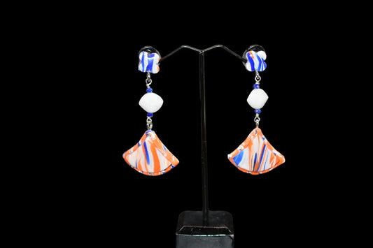 Blue Orange and White Polymer Clay Earrings