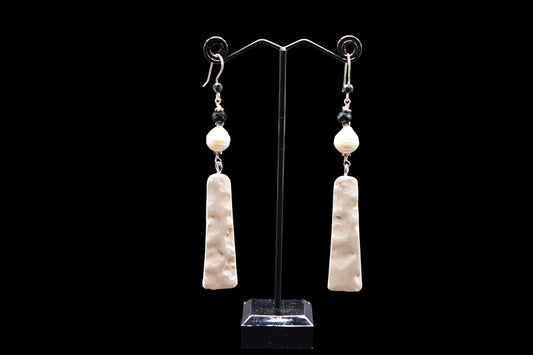 Opal White Polymer Clay Earrings with Semiprecious Stones