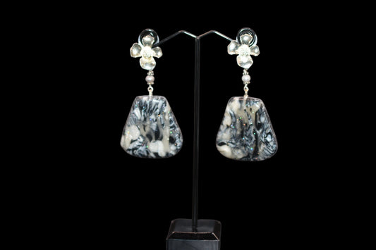 Black and White Iridescent Semiprecious Stone Earrings