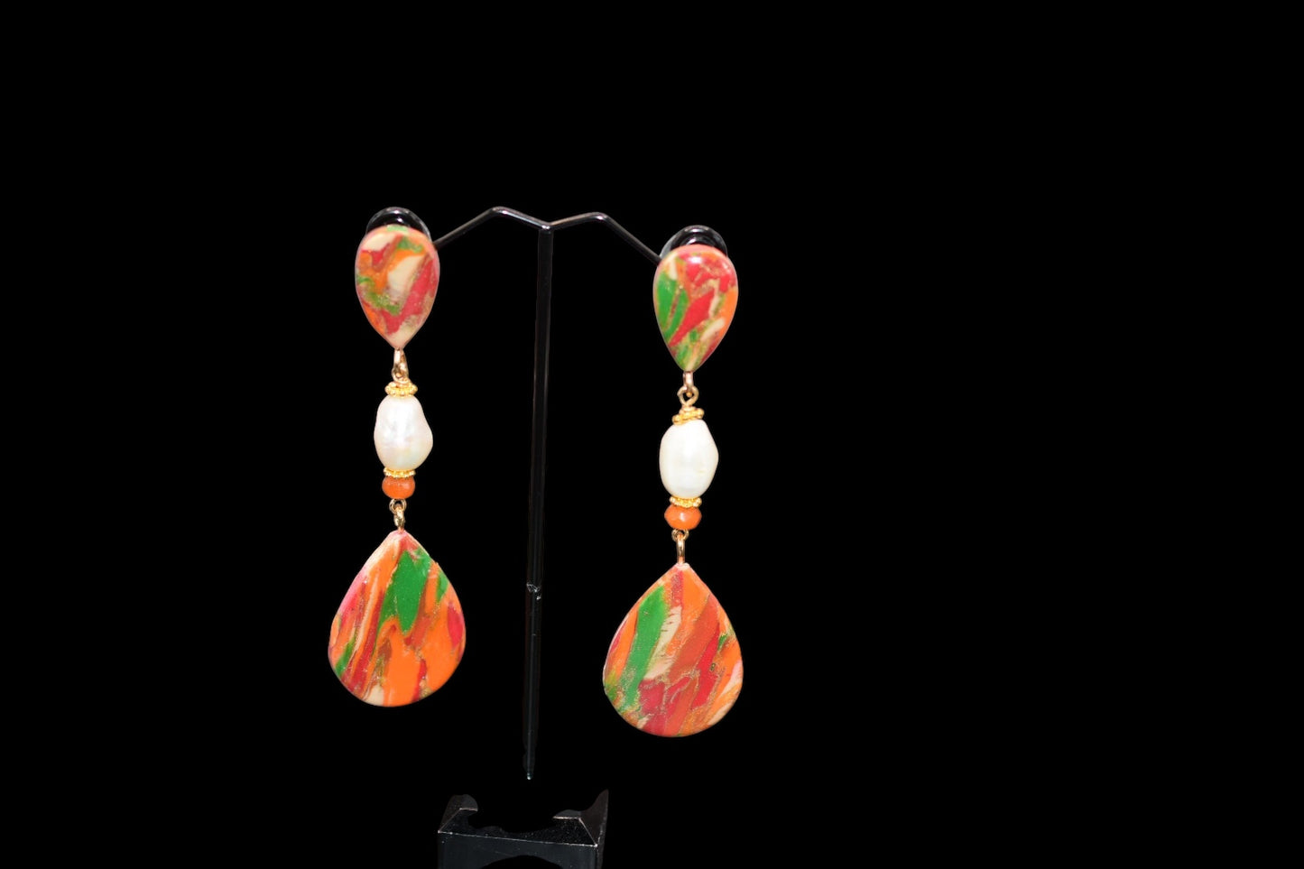 Orange Red and Green Polymer Clay Earrings
