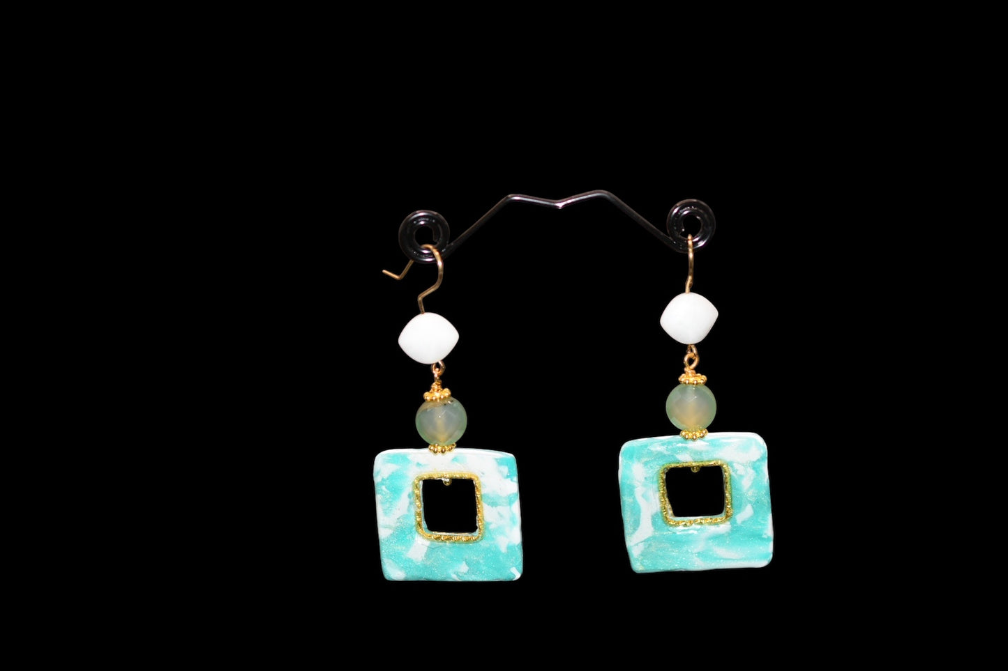 Baby Blue and White Polymer Clay Earrings