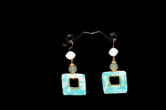 Baby Blue and White Polymer Clay Earrings