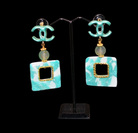 Baby Blue and White Polymer Clay Earrings